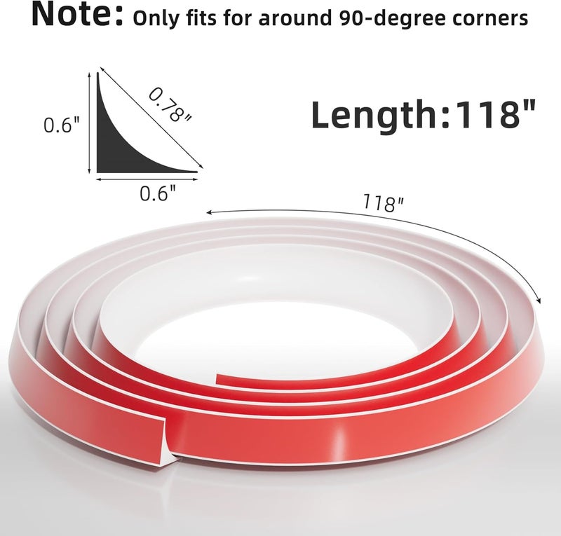 Conwang 118" Flexible L-Shaped Quarter Round,Bendable Trim Molding,Double-Sided Self Adhesive Peel and Stick Silicone Trim for Floor Edge,Wall Corner,Stairs,Cabinet and Tub Edge,0.6"(W)×0.6"(H),White - Image 2